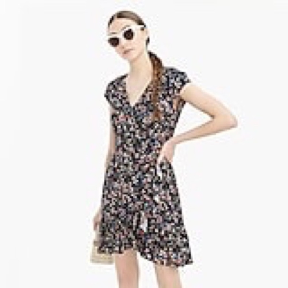 Ruffle-front mini dress in soft rayon tapestry flo